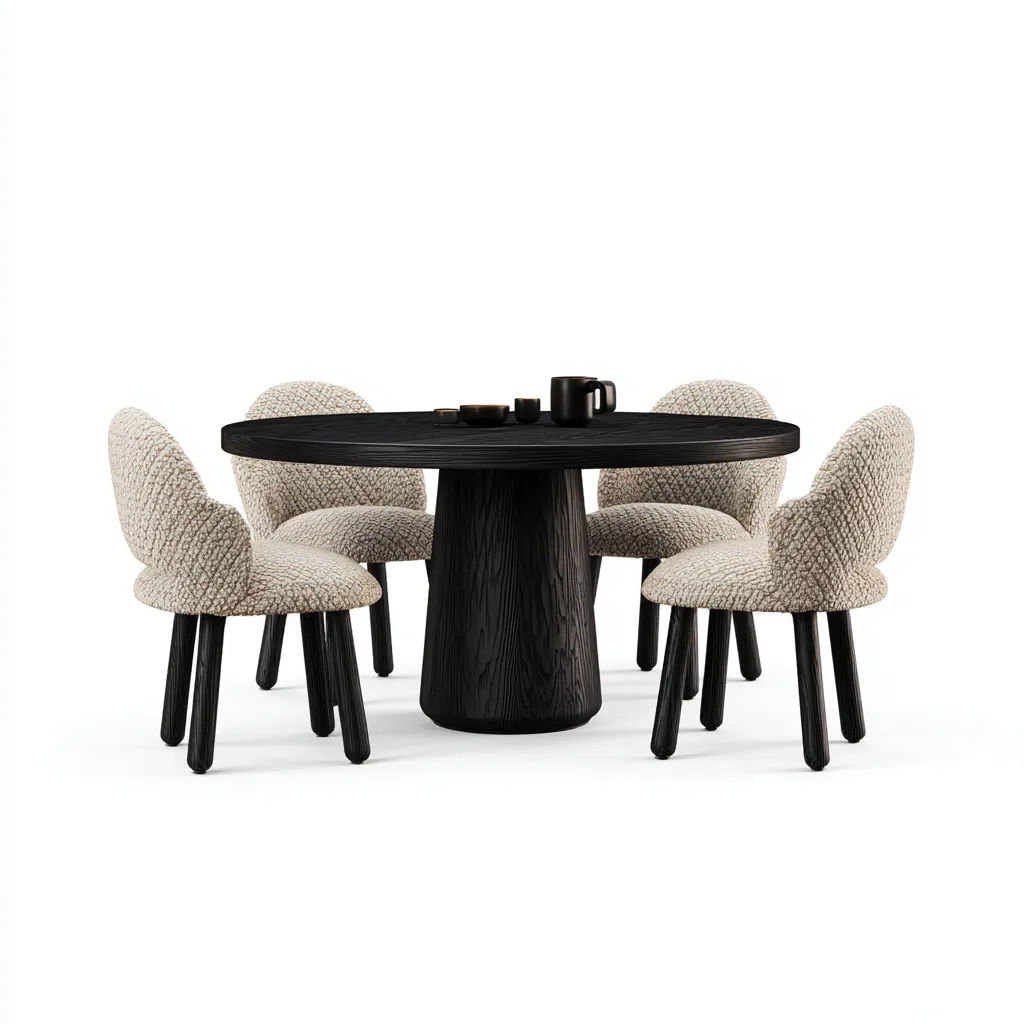 Tavolo e sedie set da pranzo in legno e tessuto 120x120x75 cm - nero-beige - adatto alla sala da pranzo - design moderno-Roomgohaus