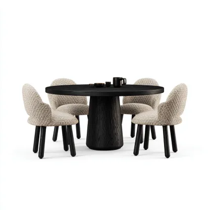 Tavolo e sedie set da pranzo in legno e tessuto 120x120x75 cm - nero-beige - adatto alla sala da pranzo - design moderno-Roomgohaus