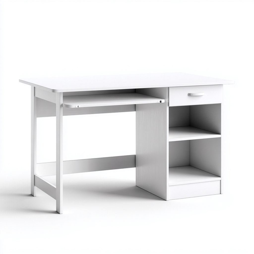 Scrivania in legno 115x50x74 cm - bianco - con ripiano estraibile - per studio - stile minimale-Roomgohaus