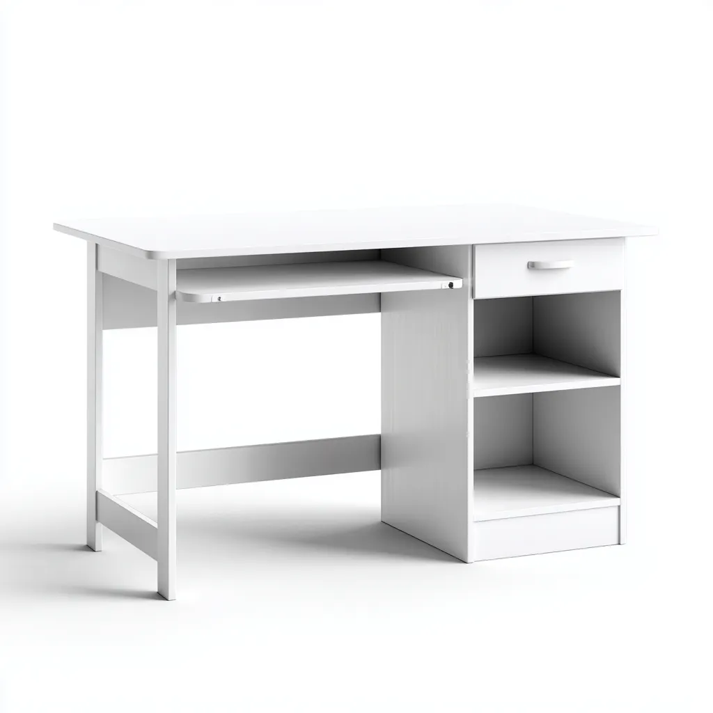 Scrivania in legno 115x50x74 cm - bianco - con ripiano estraibile - per studio - stile minimale-Roomgohaus