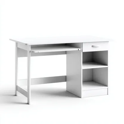 Scrivania in legno 115x50x74 cm - bianco - con ripiano estraibile - per studio - stile minimale-Roomgohaus