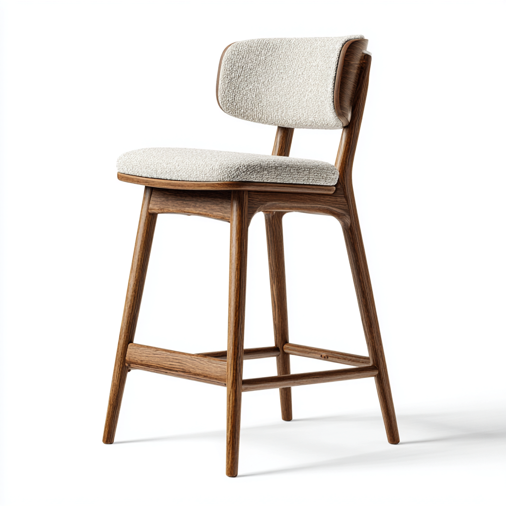 Sgabello da bar in legno e tessuto 45x50x96 cm - grigio-marrone - per cucina - stile moderno-Roomgohaus