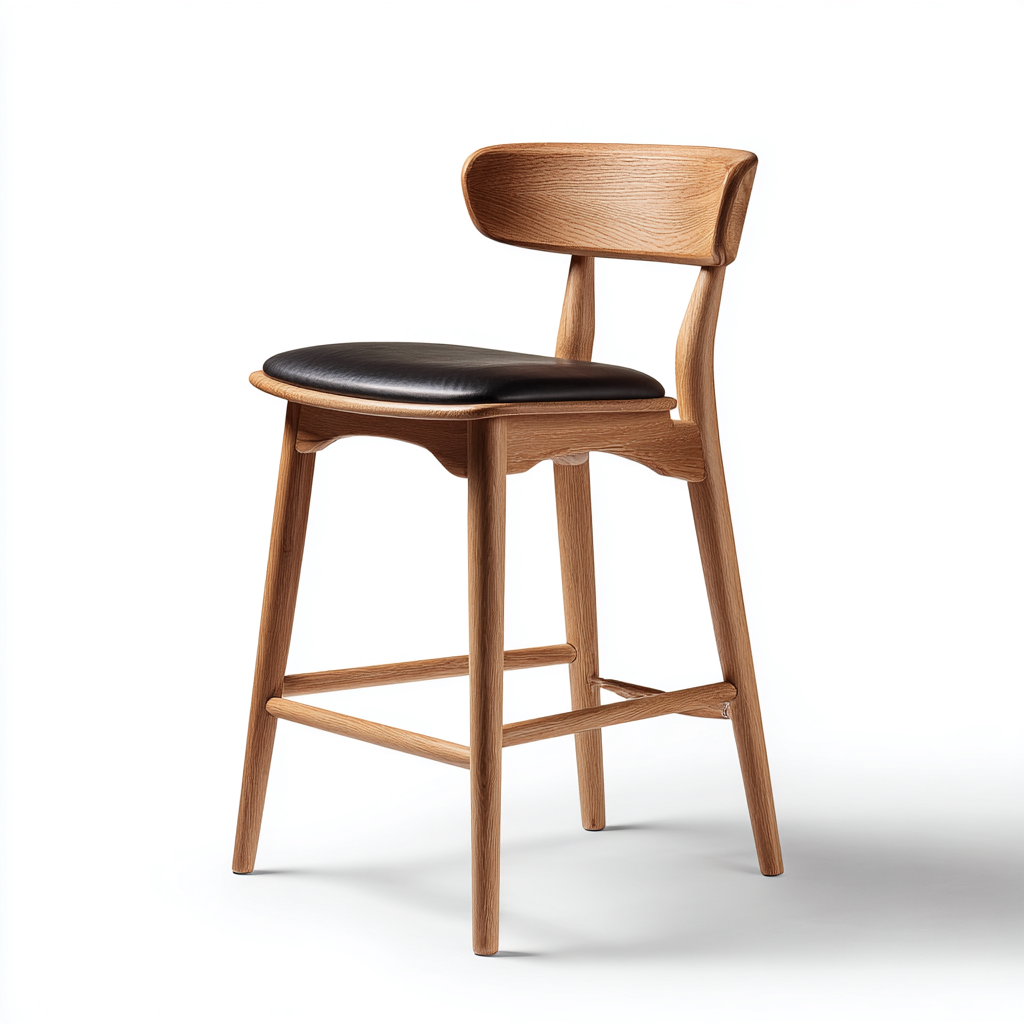 Sgabello da bar in legno e pelle 45x45x95 cm - marrone-nero - per cucina - stile moderno-Roomgohaus