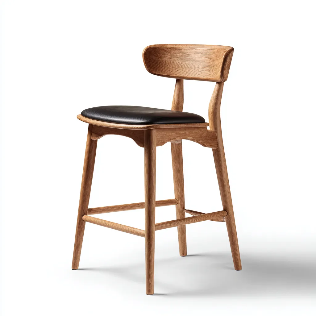 Sgabello da bar in legno e pelle 45x45x95 cm - marrone-nero - per cucina - stile moderno-Roomgohaus