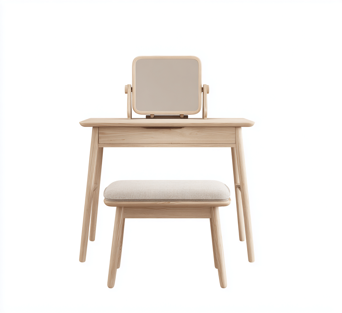 Toeletta in legno 80x40x125 cm - legno chiaro - design moderno con specchio regolabile-Roomgohaus