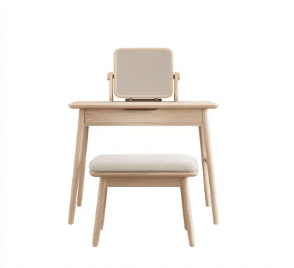 Toeletta in legno 80x40x125 cm - legno chiaro - design moderno con specchio regolabile-Roomgohaus