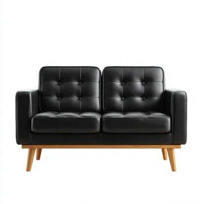 Divano lineare Pelle Legno 150x78x85 cm - Nero - Stile moderno-Roomgohaus