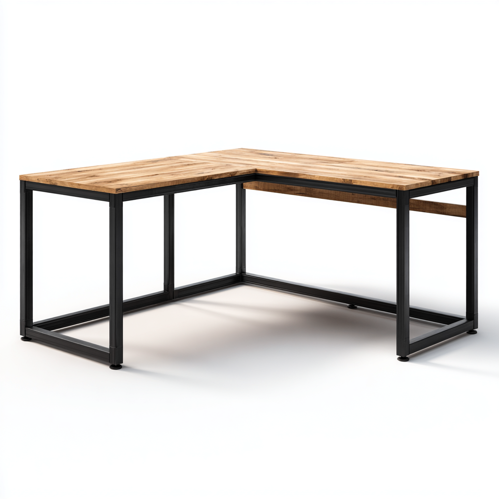 Scrivania ad angolo in legno e metallo 140x120x75 cm - marrone legno - per ufficio - stile industriale-Roomgohaus