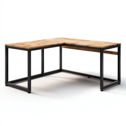 Scrivania ad angolo in legno e metallo 140x120x75 cm - marrone legno - per ufficio - stile industriale-Roomgohaus