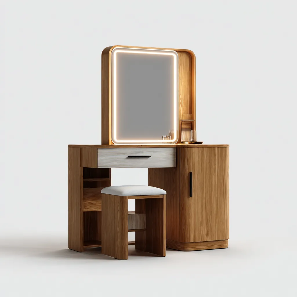 Toeletta in legno 90x40x140 cm - rovere naturale - per camera da letto - design moderno-Roomgohaus