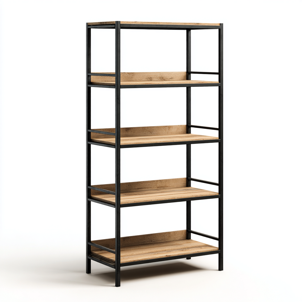 Libreria industriale in metallo e legno 80x35x185 cm - marrone-nero - adatta a soggiorno - design moderno-Roomgohaus