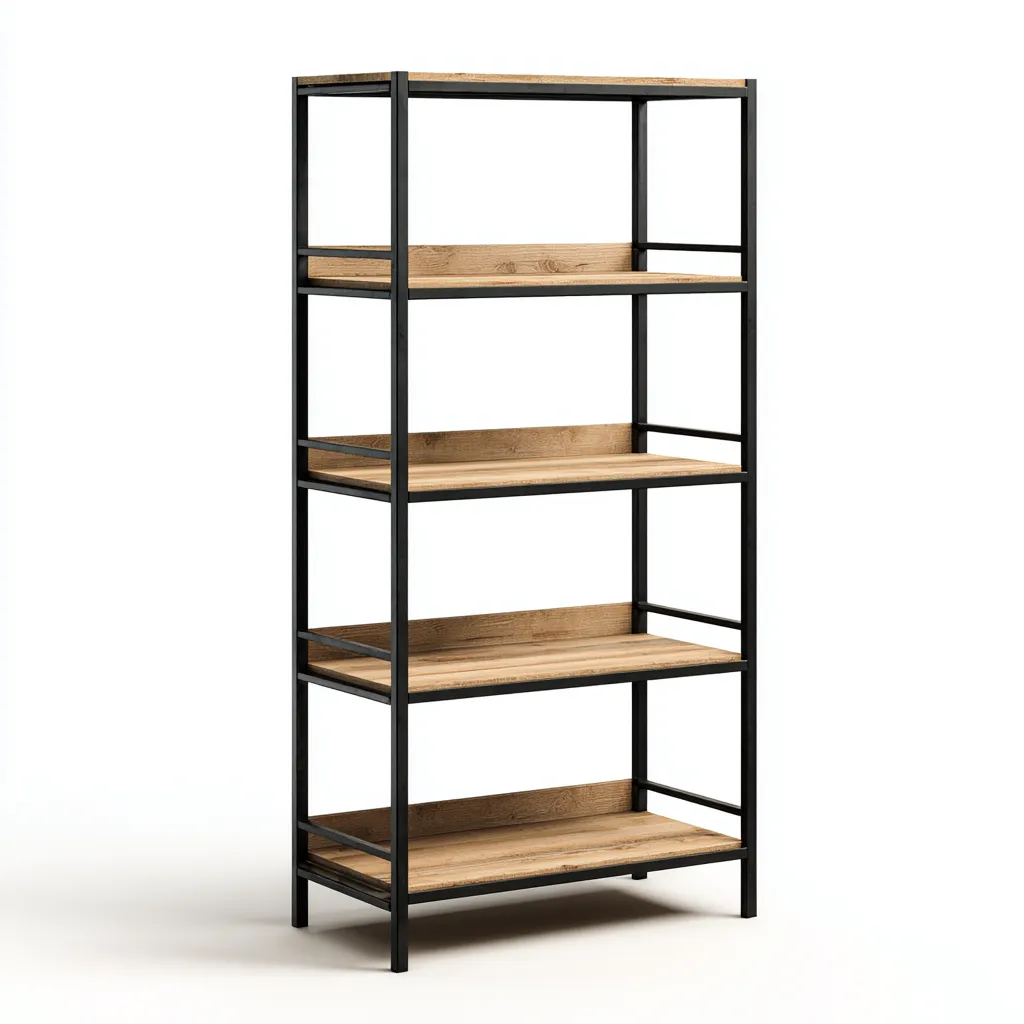 Libreria industriale in metallo e legno 80x35x185 cm - marrone-nero - adatta a soggiorno - design moderno-Roomgohaus