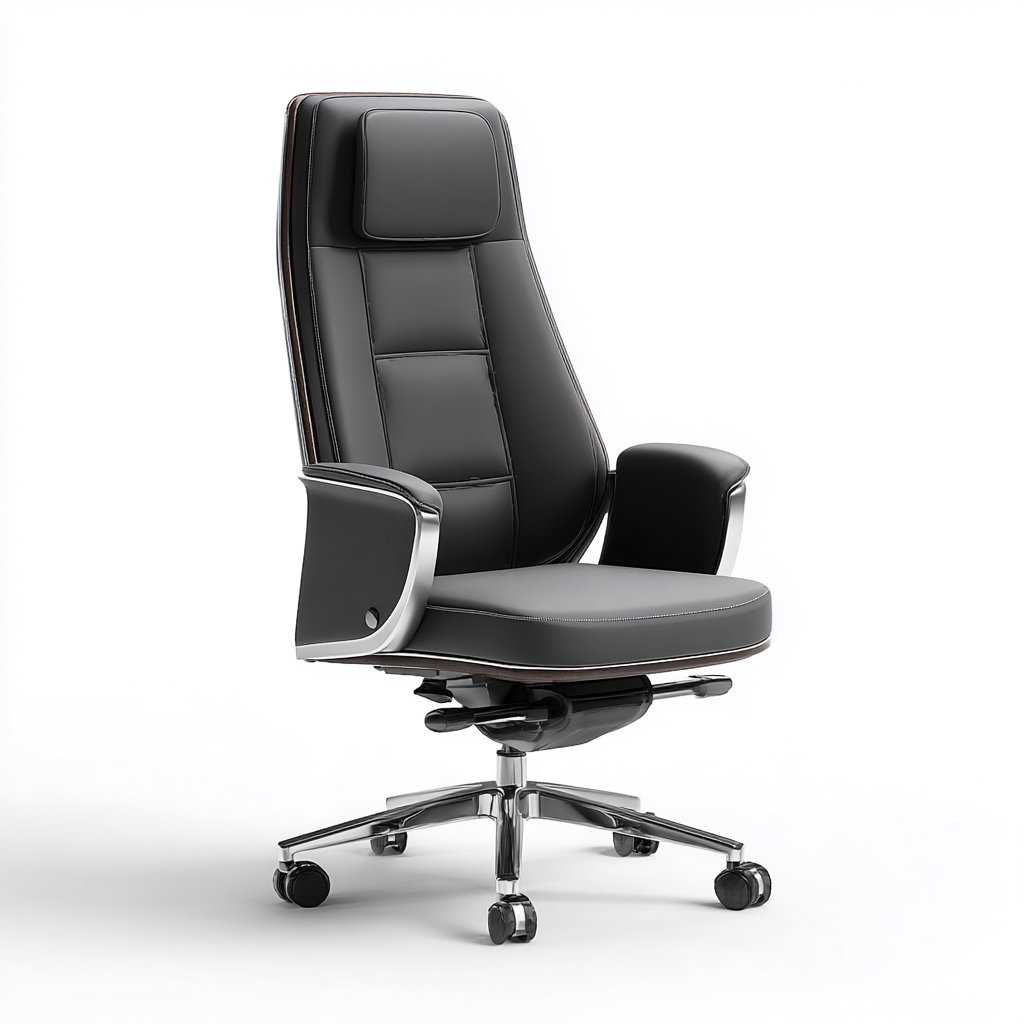 Sedia da ufficio in pelle 68x65x125 cm - nero - ergonomica con poggiatesta - design moderno-Roomgohaus