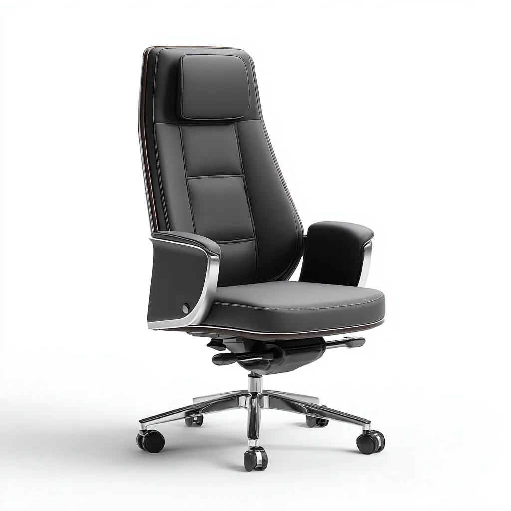 Sedia da ufficio in pelle 68x65x125 cm - nero - ergonomica con poggiatesta - design moderno-Roomgohaus