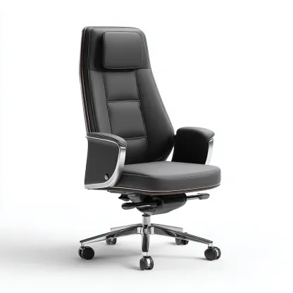 Sedia da ufficio in pelle 68x65x125 cm - nero - ergonomica con poggiatesta - design moderno-Roomgohaus