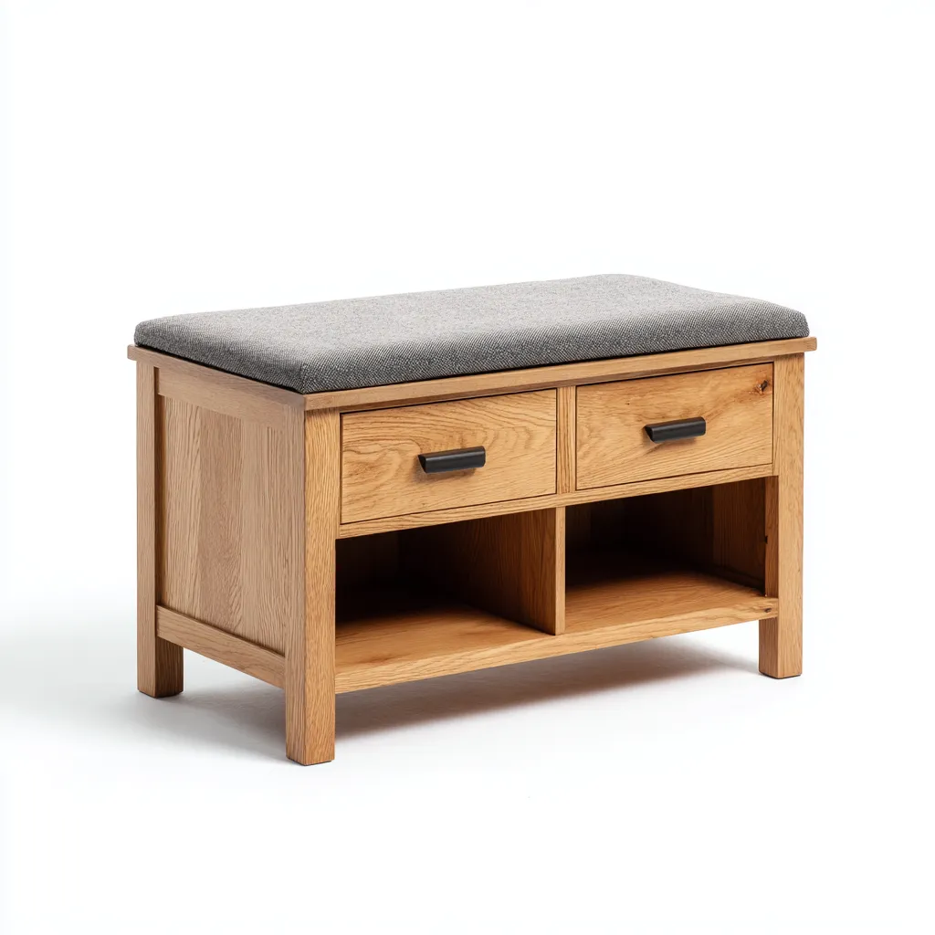 Panca da ingresso in legno con cuscino 80x35x45 cm - rovere naturale-grigio - per corridoio - design moderno-Roomgohaus