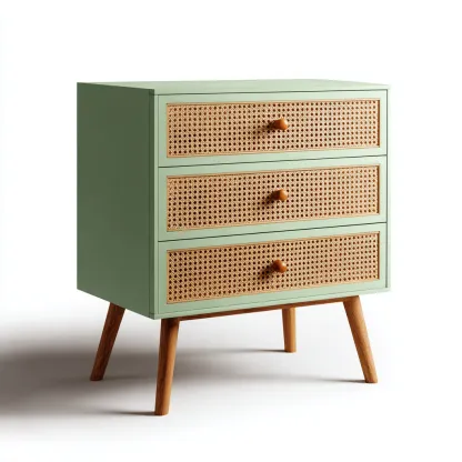 Cassettiera in legno e rattan 60x40x75 cm - verde salvia-naturale - per camera da letto - stile moderno-Roomgohaus