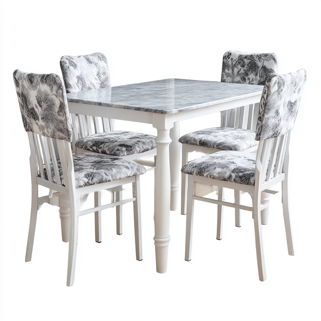 Tavolo e sedie in legno con piano effetto marmo 120x75x75 cm - bianco-grigio - adatto alla sala da pranzo - stile classico-Roomgohaus