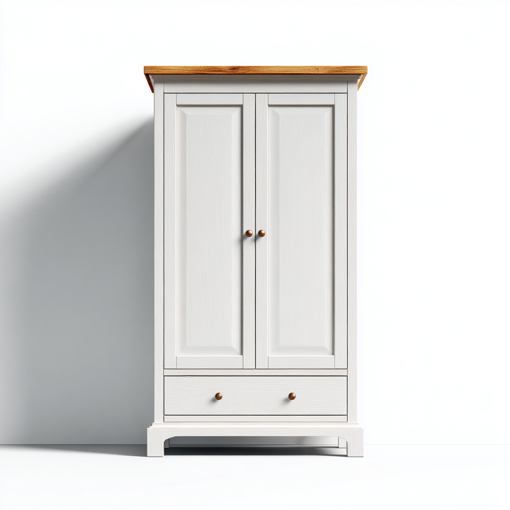 Armadio Legno-Legno verniciato 90x50x180 cm - Bianco-Legno naturale - Struttura classica-Roomgohaus