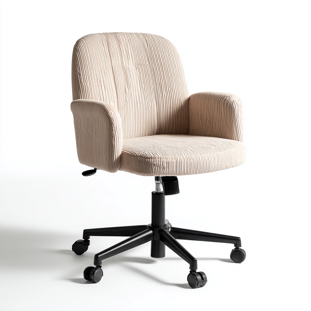 Sedia da ufficio in tessuto a costine 60x58x87 cm - beige - ergonomica - design moderno-Roomgohaus