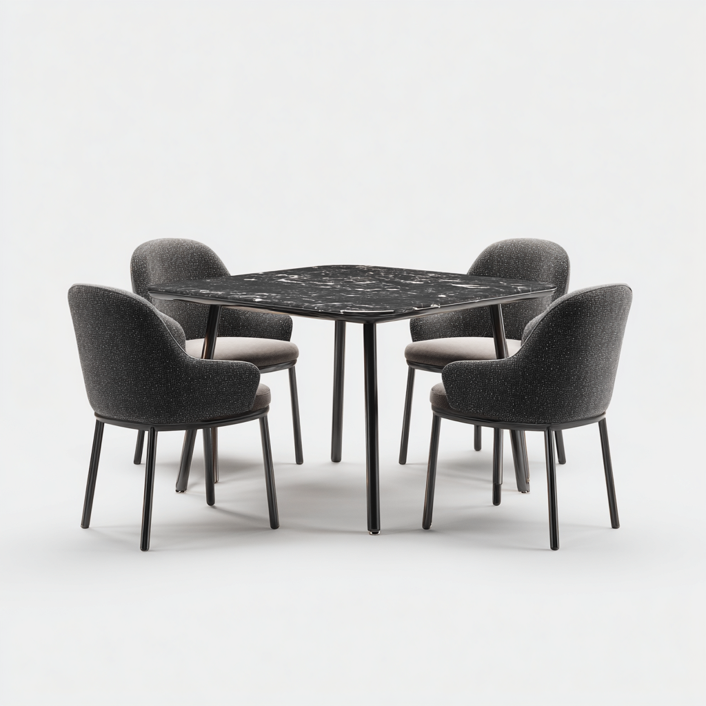 Tavolo e sedie con piano effetto marmo 120x120x75 cm - nero-grigio - adatto alla sala da pranzo - design moderno-Roomgohaus