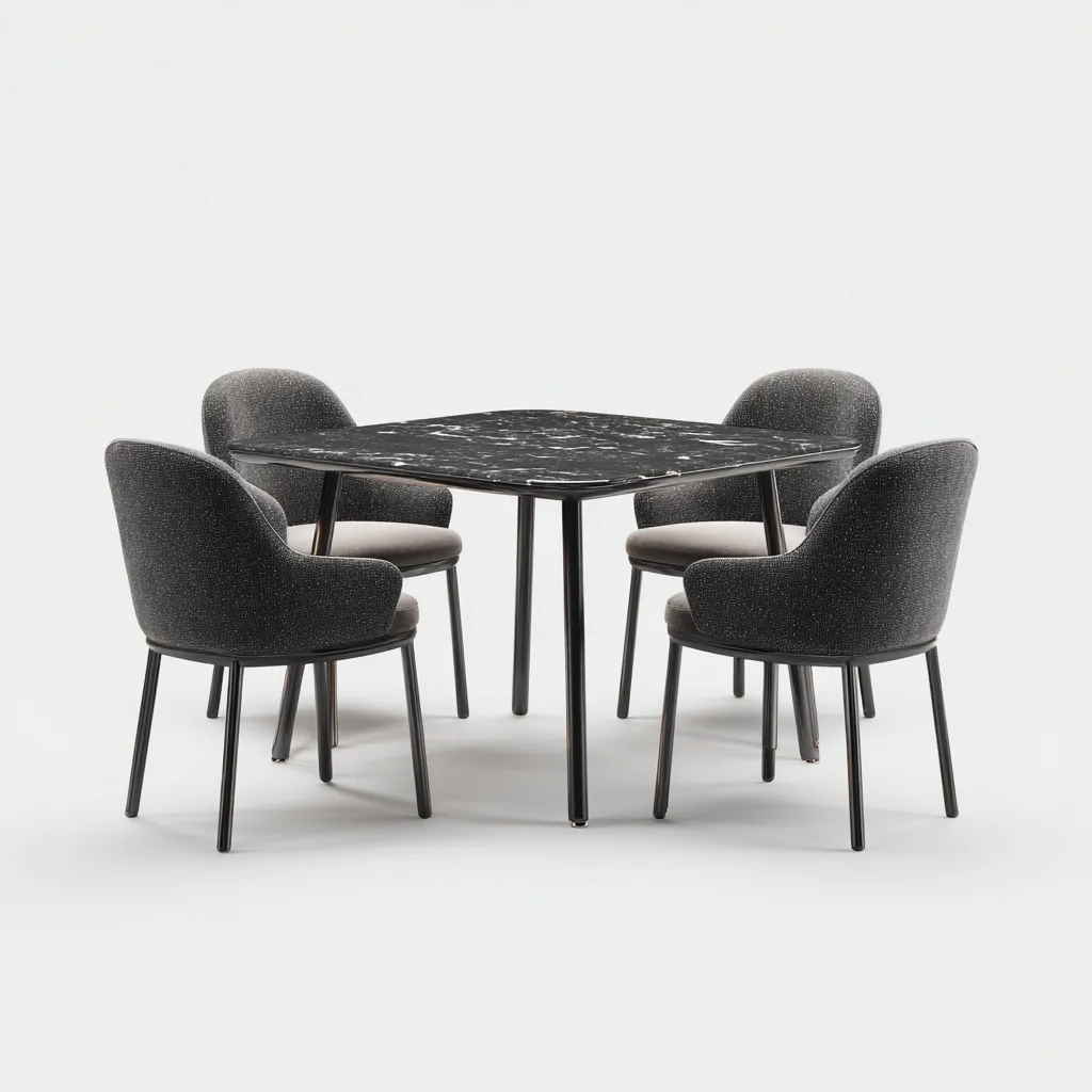 Tavolo e sedie con piano effetto marmo 120x120x75 cm - nero-grigio - adatto alla sala da pranzo - design moderno-Roomgohaus