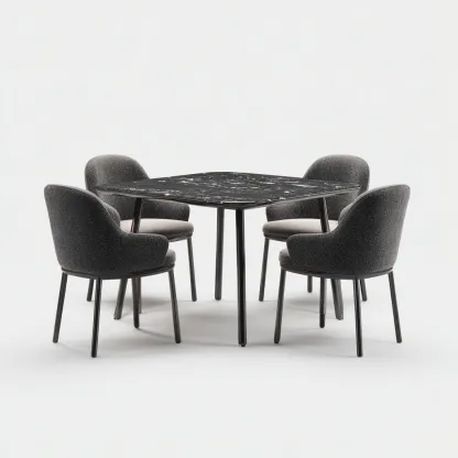 Tavolo e sedie con piano effetto marmo 120x120x75 cm - nero-grigio - adatto alla sala da pranzo - design moderno-Roomgohaus