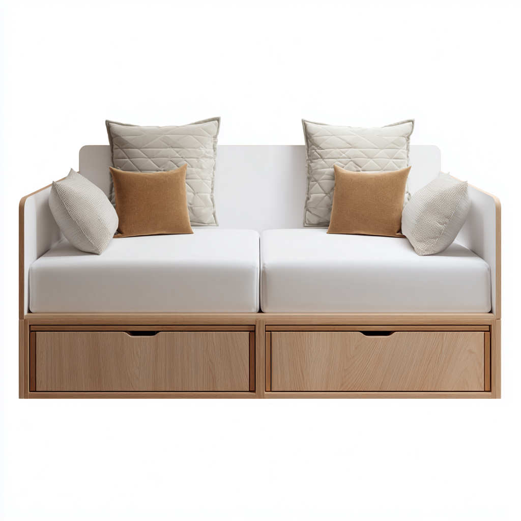 Divano letto in legno 190x80x85 cm - bianco-legno naturale - design con contenitore per camera da letto-Roomgohaus