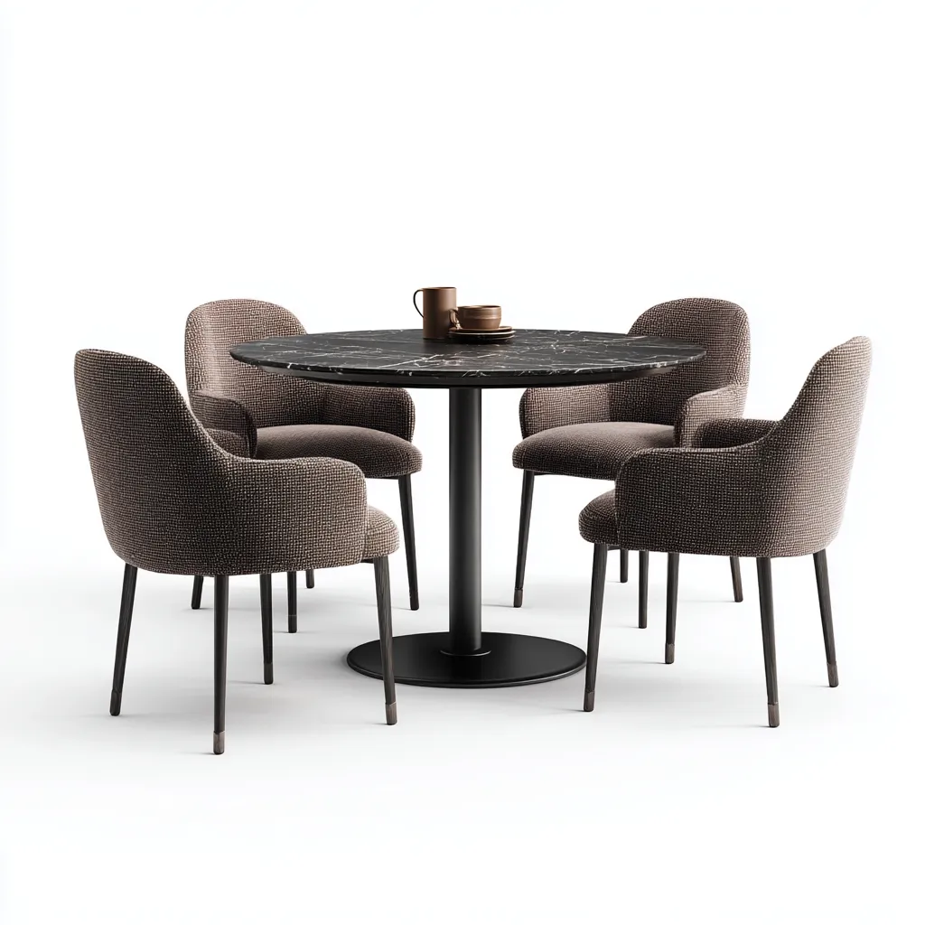 Tavolo e sedie con piano rotondo effetto marmo 110x110x75 cm - nero-beige - adatto alla sala da pranzo - design moderno-Roomgohaus