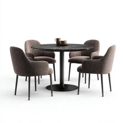 Tavolo e sedie con piano rotondo effetto marmo 110x110x75 cm - nero-beige - adatto alla sala da pranzo - design moderno-Roomgohaus