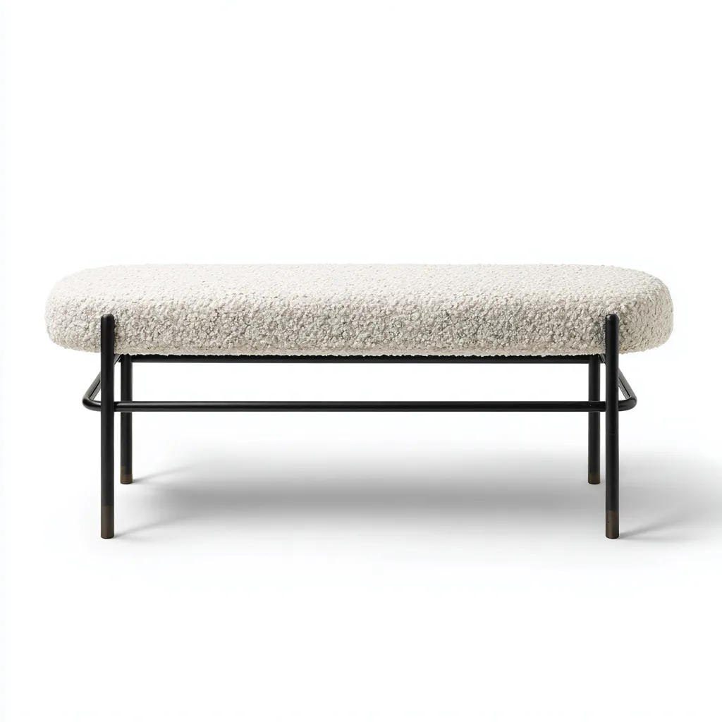 Panca da ingresso bouclé 108x40x46 cm - bianco - struttura in metallo nero - stile contemporaneo-Roomgohaus