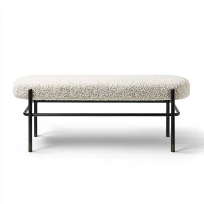 Panca da ingresso bouclé 108x40x46 cm - bianco - struttura in metallo nero - stile contemporaneo-Roomgohaus