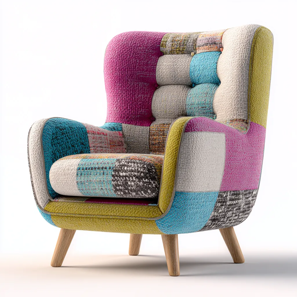 Poltrona Tessuto Patchwork Legno 82x78x92 cm - Multicolore - Design moderno-Roomgohaus