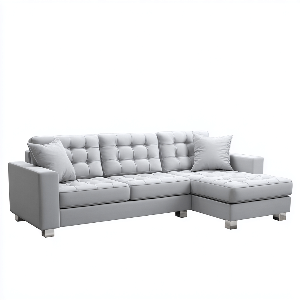 Divano angolare in similpelle 280x160x85 cm - grigio chiaro - per soggiorno - stile moderno-Roomgohaus