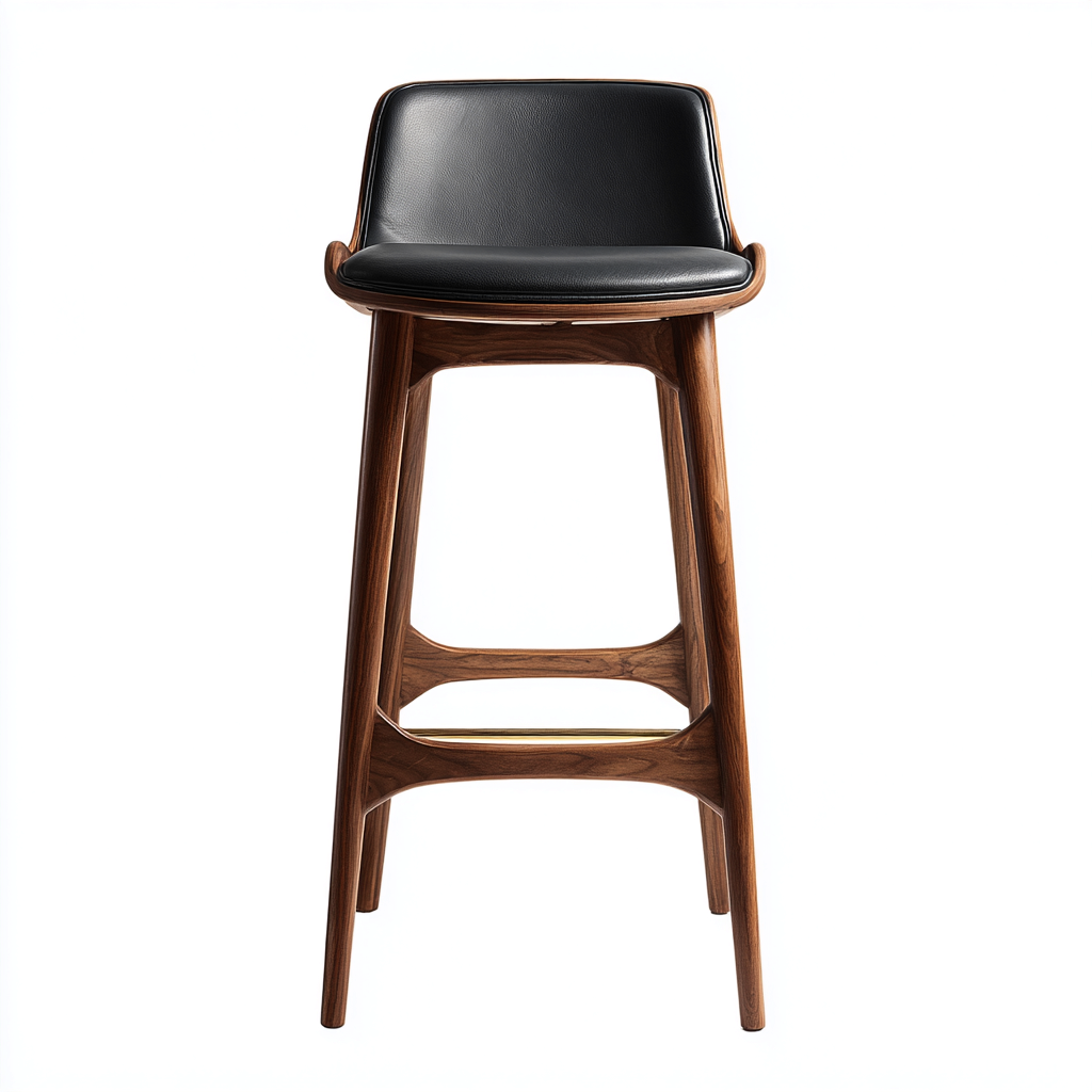 Sgabello da bar in legno e pelle 45x45x95 cm - noce-nero - per cucina - stile moderno-Roomgohaus