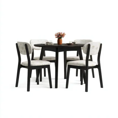 Tavolo e sedie set da pranzo in legno e tessuto 116x116x75 cm - nero-bianco - adatto alla sala da pranzo - design moderno-Roomgohaus