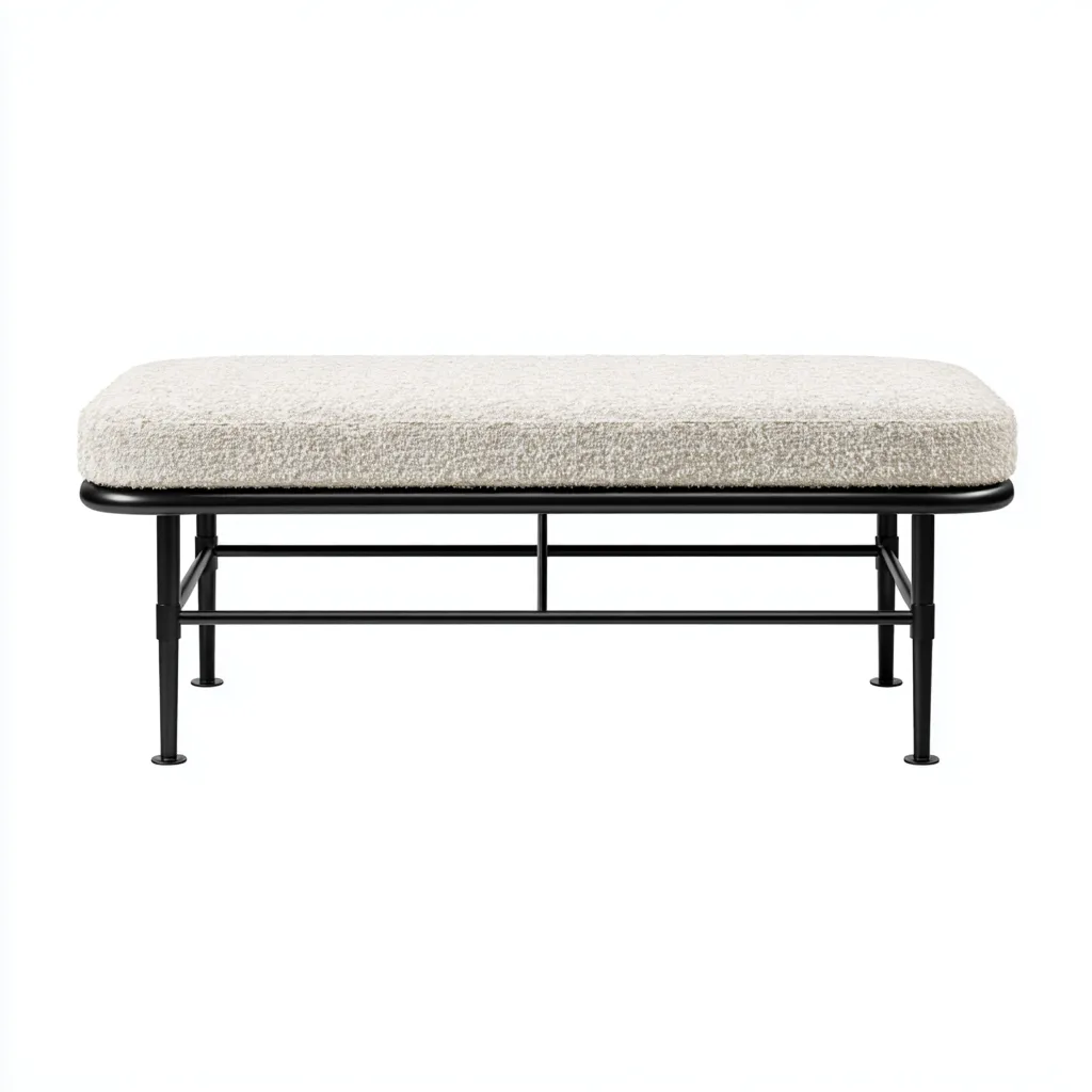 Panca da ingresso bouclé 110x42x47 cm - crema - telaio in metallo nero - design minimale-Roomgohaus