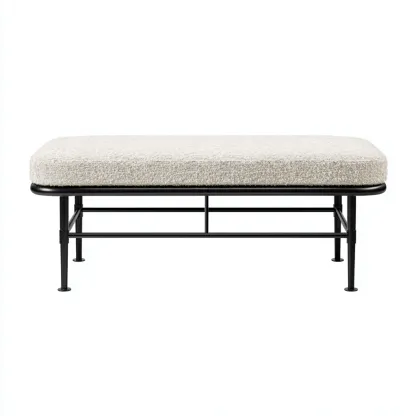 Panca da ingresso bouclé 110x42x47 cm - crema - telaio in metallo nero - design minimale-Roomgohaus