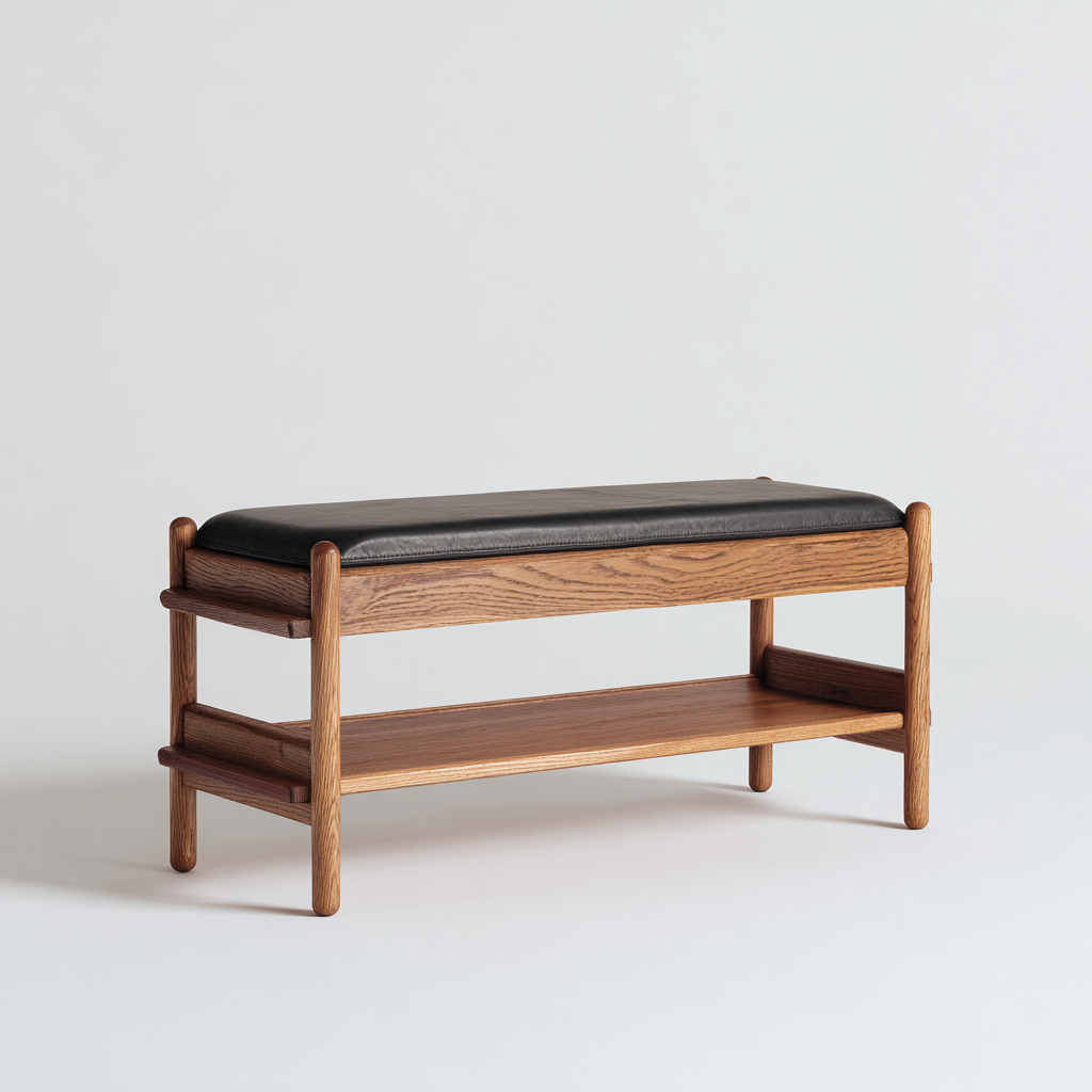 Panca da ingresso in legno massello 95x32x45 cm - nero - con ripiano aperto - stile naturale-Roomgohaus