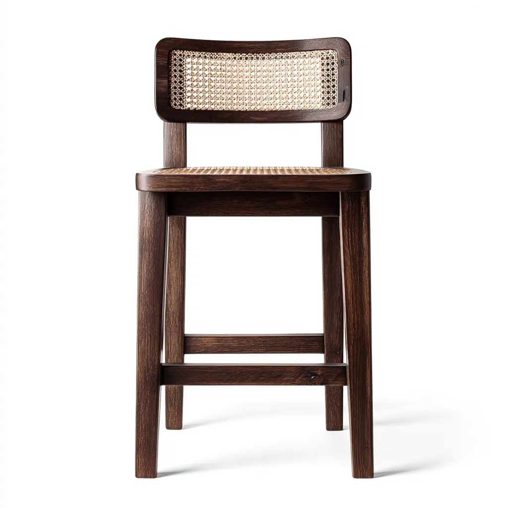 Sgabello da bar in legno e rattan 45x45x100 cm - marrone - per cucina - stile classico-Roomgohaus