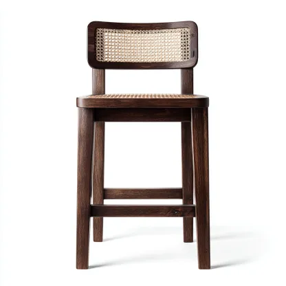 Sgabello da bar in legno e rattan 45x45x100 cm - marrone - per cucina - stile classico-Roomgohaus