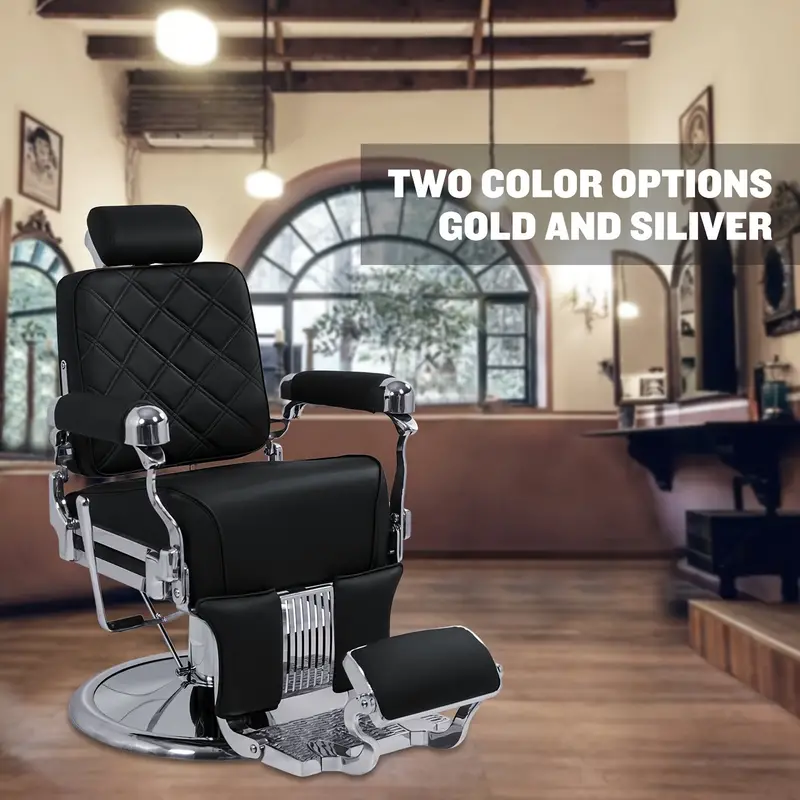 Silla de barbero de servicio pesado dorada moderna MYS 8817 Marco de aluminio, silla de peluquería reclinable hidráulica, giratoria de 360 grados para equipos de salón de belleza, spa de masajes y tatuajes.