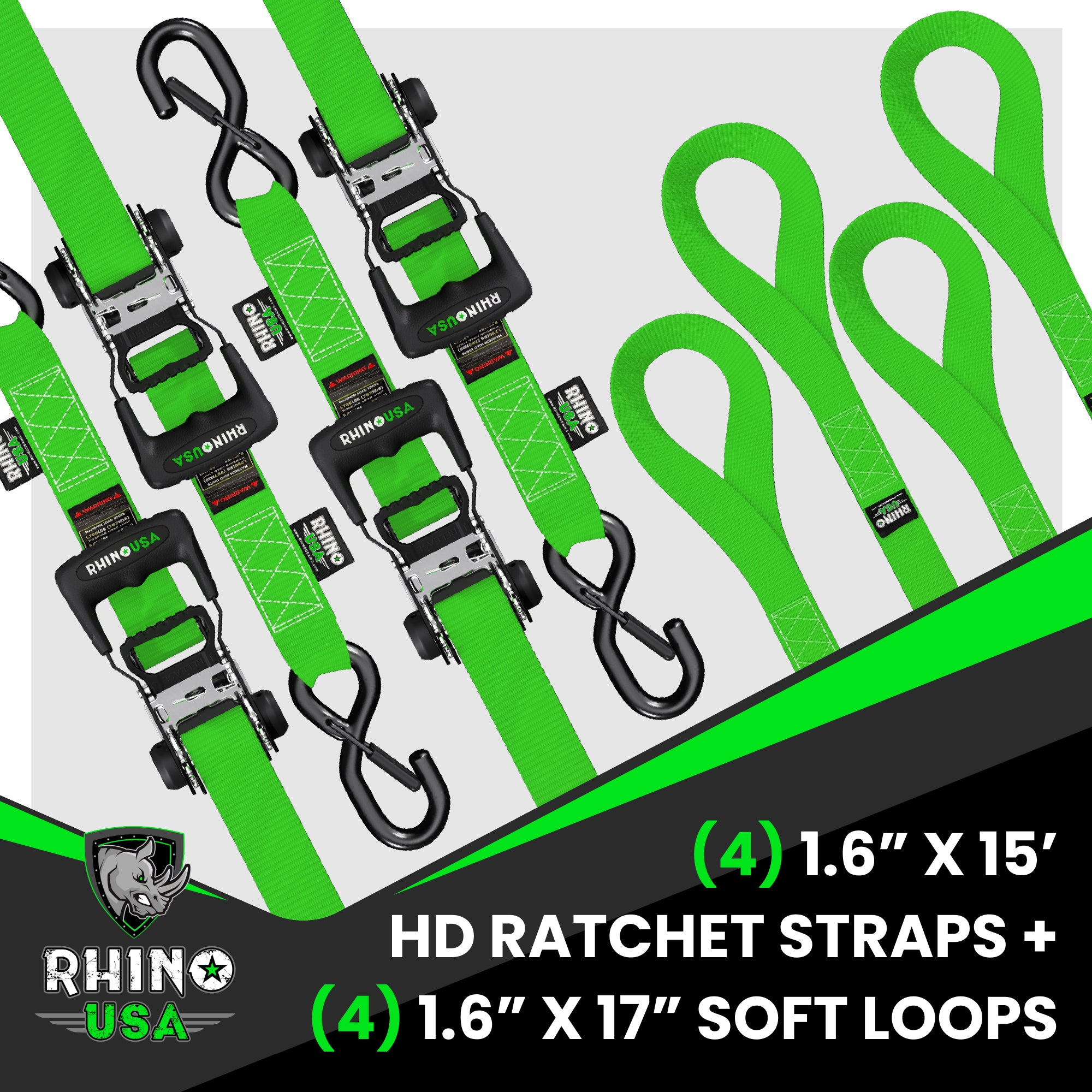 Juego de correas de trinquete de alta resistencia de 1.6" x 15' (Paquete de 4)