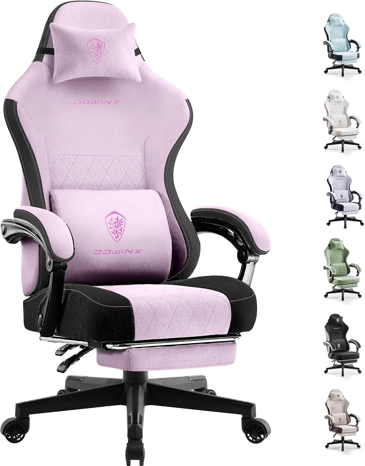 Dowinx - Silla de juego de tela con cojín de resorte de bolsillo, silla ergonómica de computadora con respaldo alto con reposapiés para adultos, soporte lumbar de masaje, silla de juego giratoria para