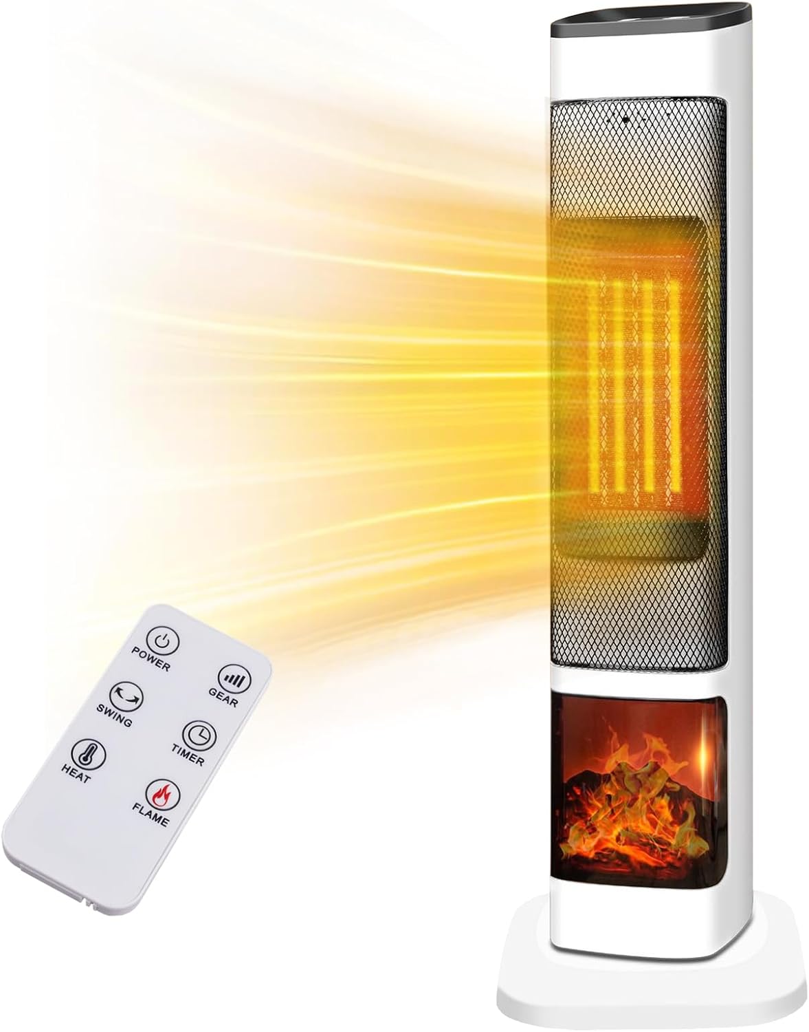 LOKOOY Calefactor Eléctrico de Torre Cerámico para Hogar, Calefacción y Refrigeración de Doble Uso Calentador Digital con Oscilación de 90° y Termostato Regulable 6 Modos, con Control Remoto, Blanco