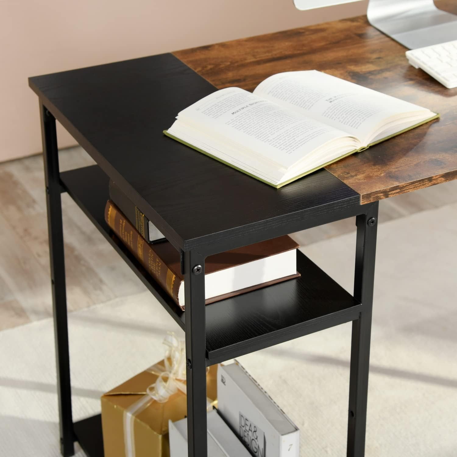 Escritorio Grande 140cm Color Madera con Negro,con Bolsa de Almacenamiento