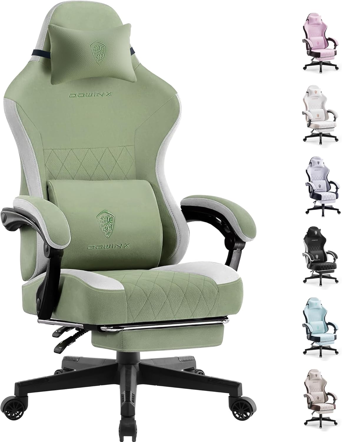Dowinx - Silla de juego de tela con cojín de resorte de bolsillo, silla ergonómica de computadora con respaldo alto con reposapiés para adultos, soporte lumbar de masaje, silla de juego giratoria para