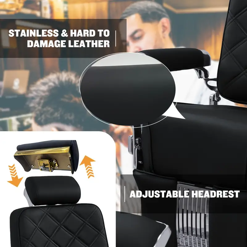 Silla de barbero de servicio pesado dorada moderna MYS 8817 Marco de aluminio, silla de peluquería reclinable hidráulica, giratoria de 360 grados para equipos de salón de belleza, spa de masajes y tatuajes.