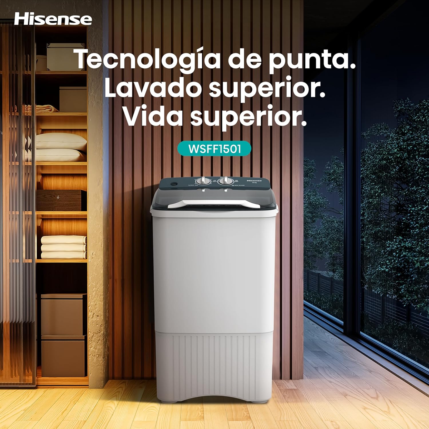 Hisense WSFF1501 Lavadora Semiautomatica 15kg, Blanco/Gris