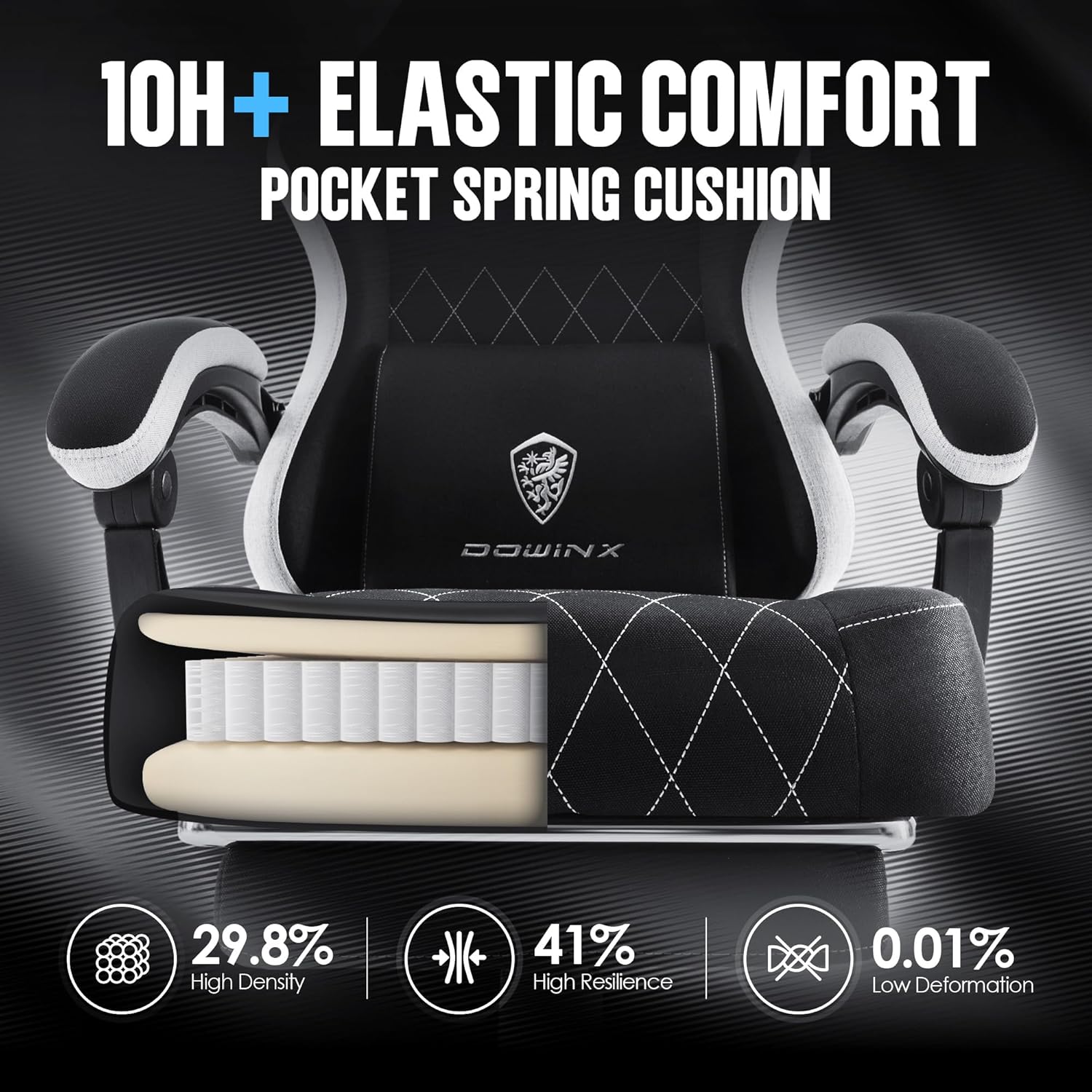 Dowinx - Silla de juego de tela con cojín de resorte de bolsillo, silla ergonómica de computadora con respaldo alto con reposapiés para adultos, soporte lumbar de masaje, silla de juego giratoria para